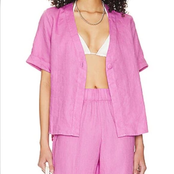 PQ x Revolve Women's Pink Sammy Button Up Shirt & Pants Set Size Small - Picture 1 of 11